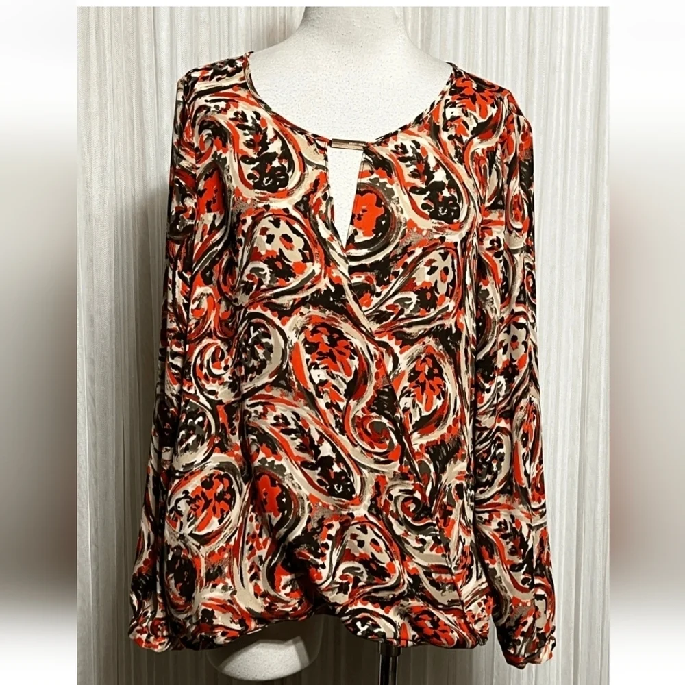 Michael Kors Women’s Chiffon Blouse Size 14 Abstract Print Long Sleeve